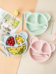 Pack of 5 Bear-Shaped Plates with Matching Spoons & Forks – Cute & Practical