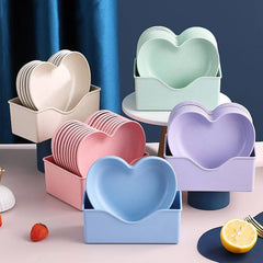 11-Piece Heart-Shaped Plate Set with Stand – Assorted Colors